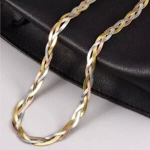 COPY - 316L stamped Stainless Steel Tricolor Hand Braided Necklace snake chain …